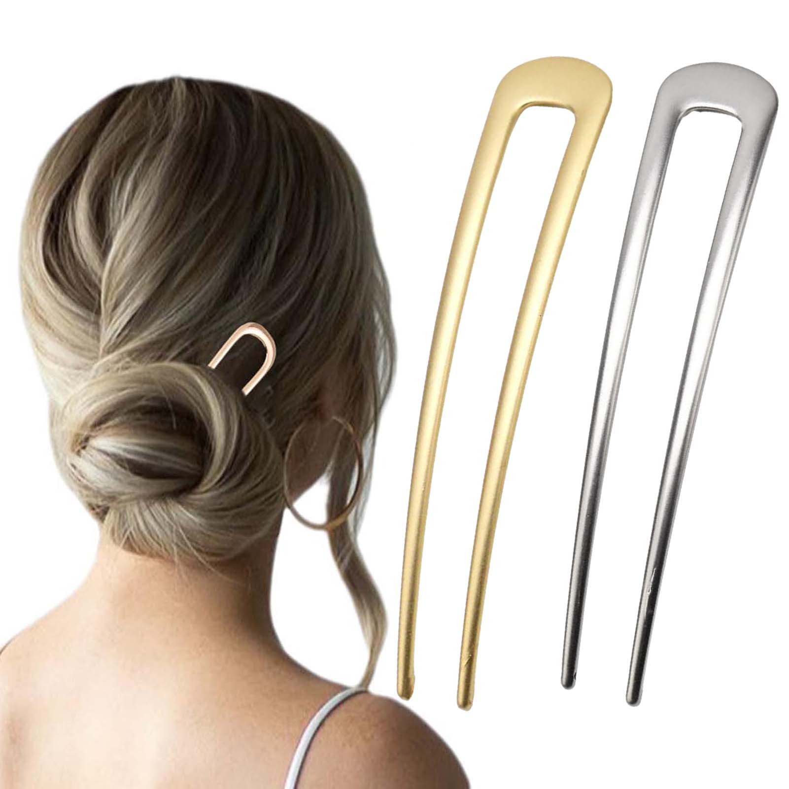 Women'S Accessories List - フランス製U字型ヘアピン ヴィンテージメタルヘアフォークスティック 女性用 厚い髪用スタイリングアクセサリー ゴールドシルバーカラー バンツール