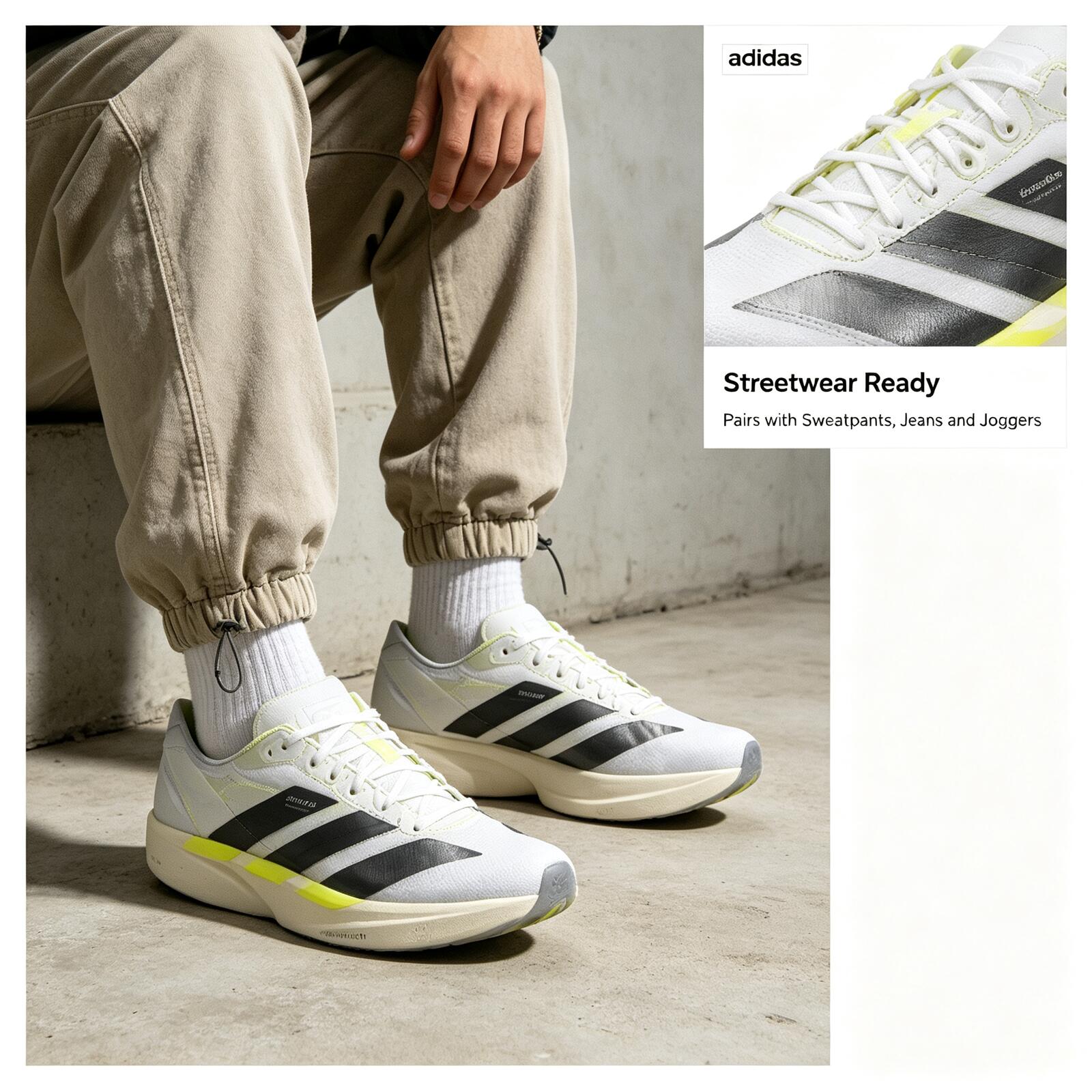 Women'S Accessories Adidas - アディダス タクミセン 軽量レーシングランニングシューズ メタリックグレー 3ストライプ ネオンイエロー