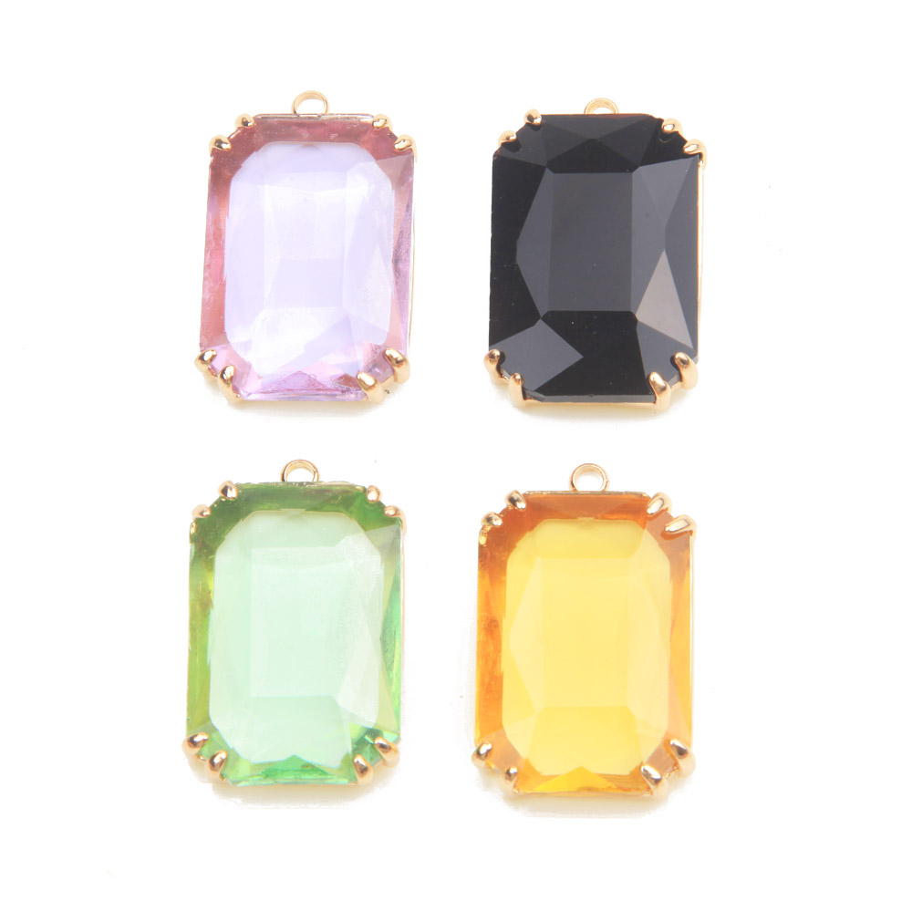 Charm Necklace Dainty - ジュエリー作り用の可愛らしい長方形のファセットガラスチャーム、ネックレスペンダント、手作りのDIY結果、真ちゅう製コンポーネント、18x30mm、4個