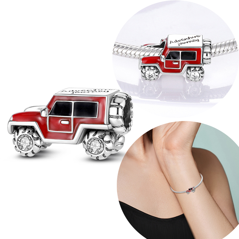 Women'S Jeep Accessories - オリジナル 925 スターリングシルバーチャーム SUV レッドジープ車両ビーズフィットオリジナルブレスレット女性男性 DIY