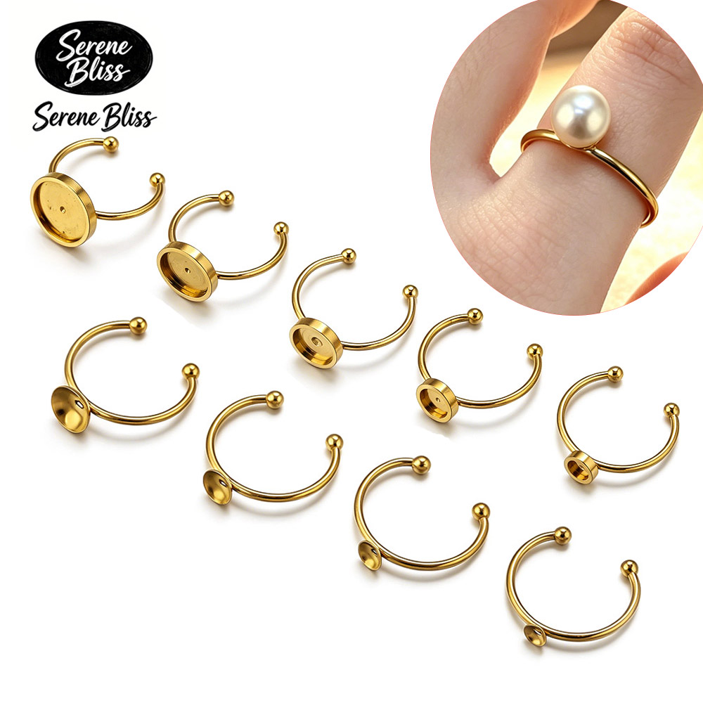 Ring Set Adjustable - 10個入り ステンレス製 丸型 調整可能 オープンリング セッティング