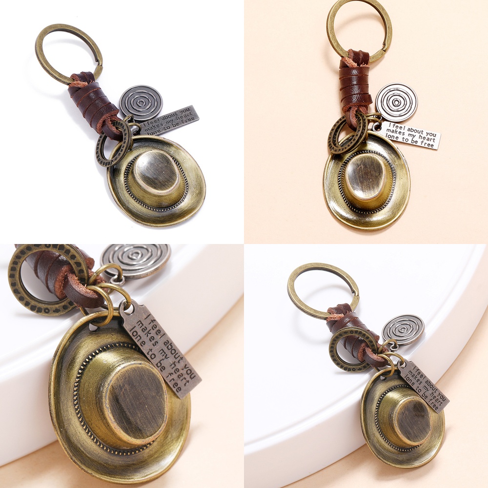 Women'S Jeep Accessories - 手作り織り込みレトロ合金カウボーイハットレザーキーホルダー 車アクセサリー用 男女兼用 ファッションキーリング ジープ用デコレーション