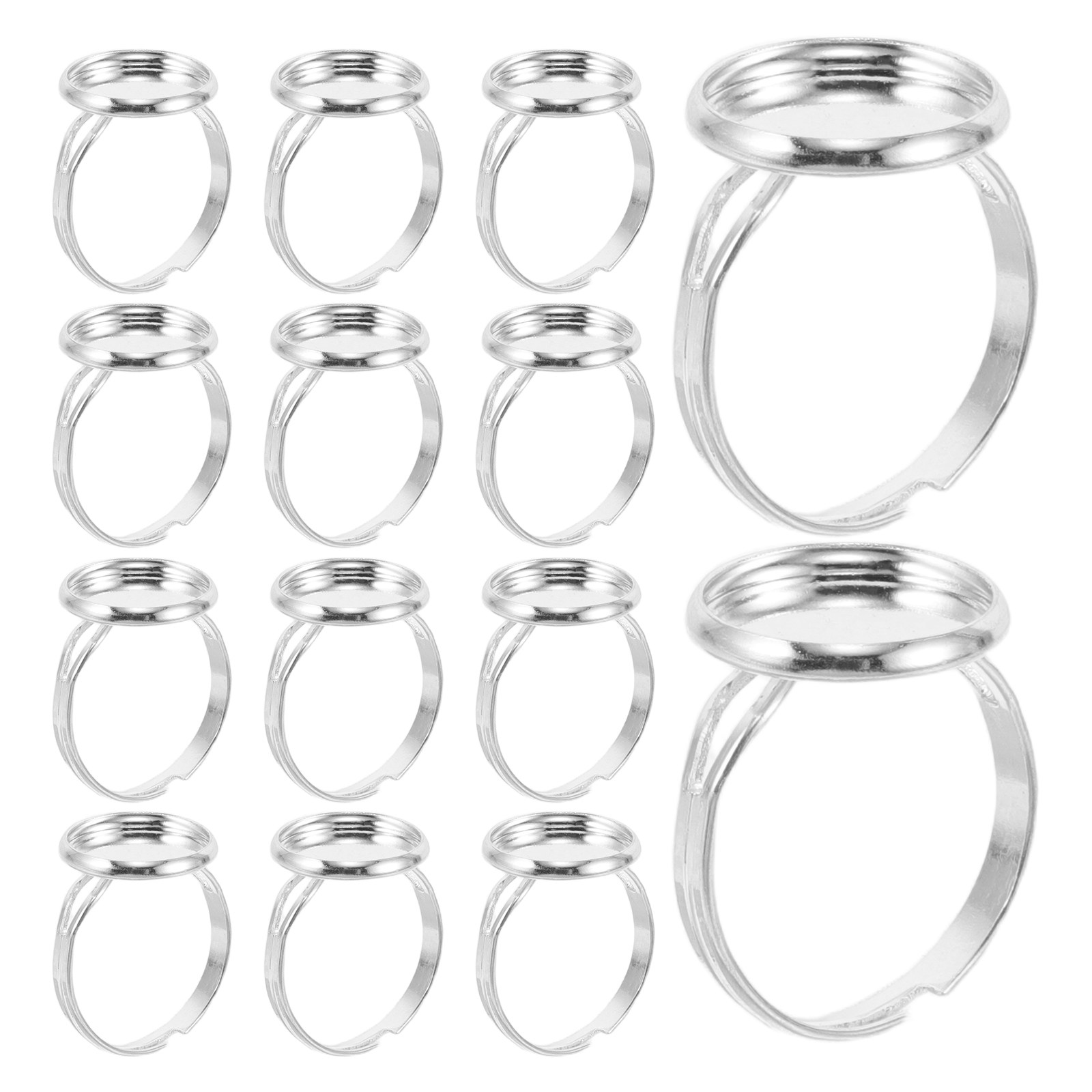 Ring Set Adjustable - 60個入り調整可能なリングベース、ブランクリングセッティング、12mmフラットラウンドパッドベゼル、DIYジュエリー製作アクセサリー、ストーンセッティングツール