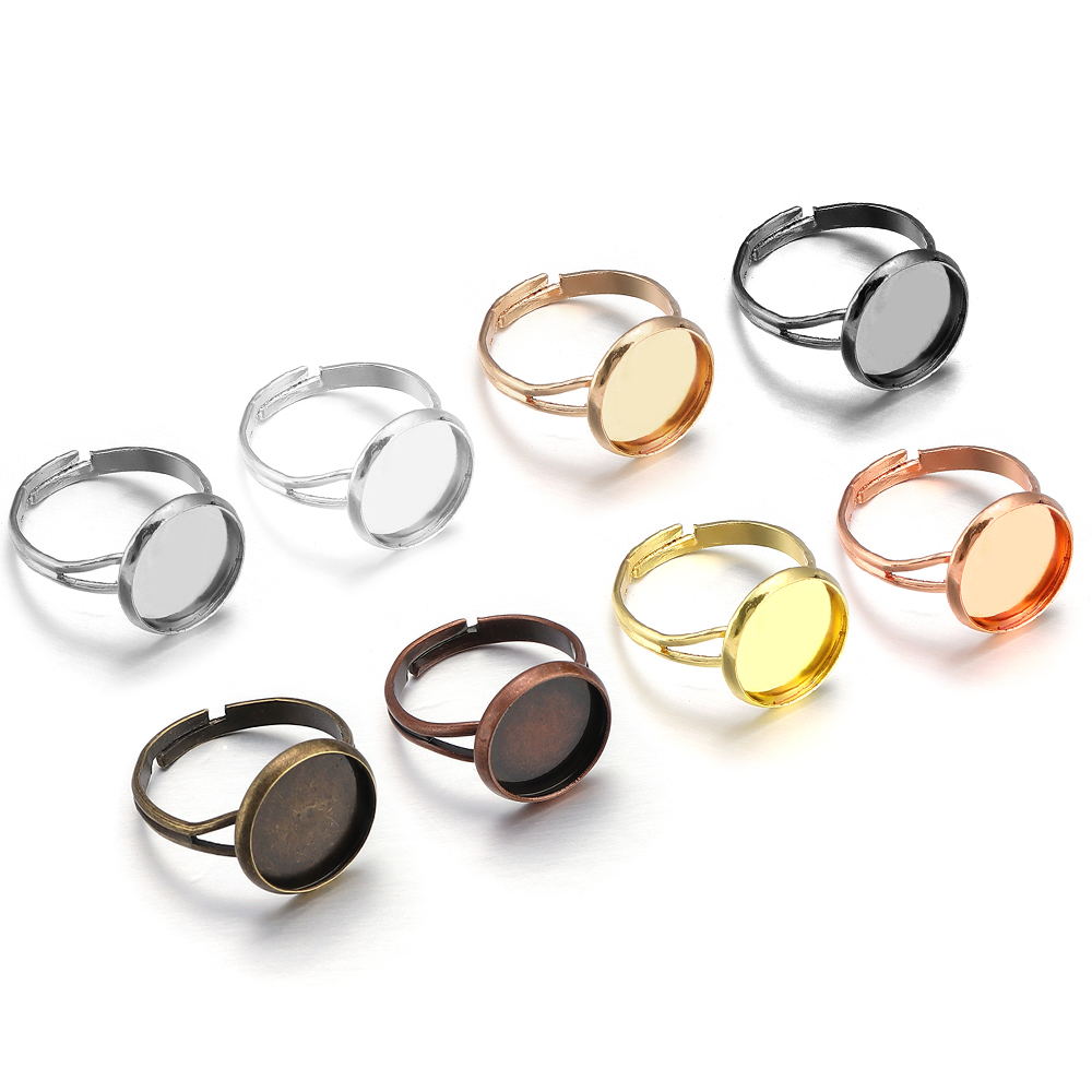 Ring Set Adjustable - 10 ピース/ロット調整可能なブランクリングベースフィット径 8-25 ミリメートルガラスカボションカメオ設定トレイ Diy ジュエリー作成リングアクセサリー