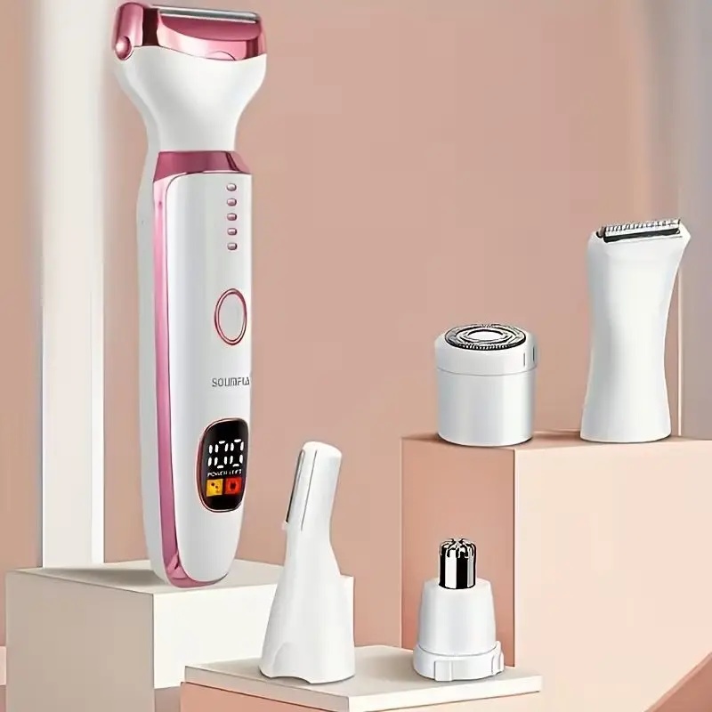 Women Accessories Display - 新型5in1充電式電動レディースシェーバー LEDディスプレイ付き 脚・脇毛トリマー ステンレス製 ウェット＆ドライ脱毛器 女性用