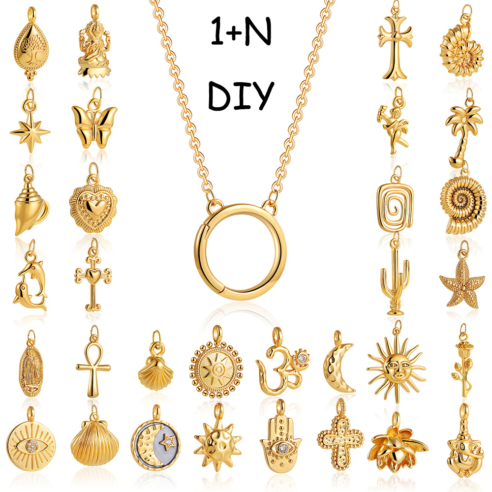 Charm Necklace Dainty - 上品なサンムーンスタークロス邪眼マルチシンボルペンダントネックレス 18K ゴールドメッキチャーム誕生石上品な DIY ジュエリーギフト