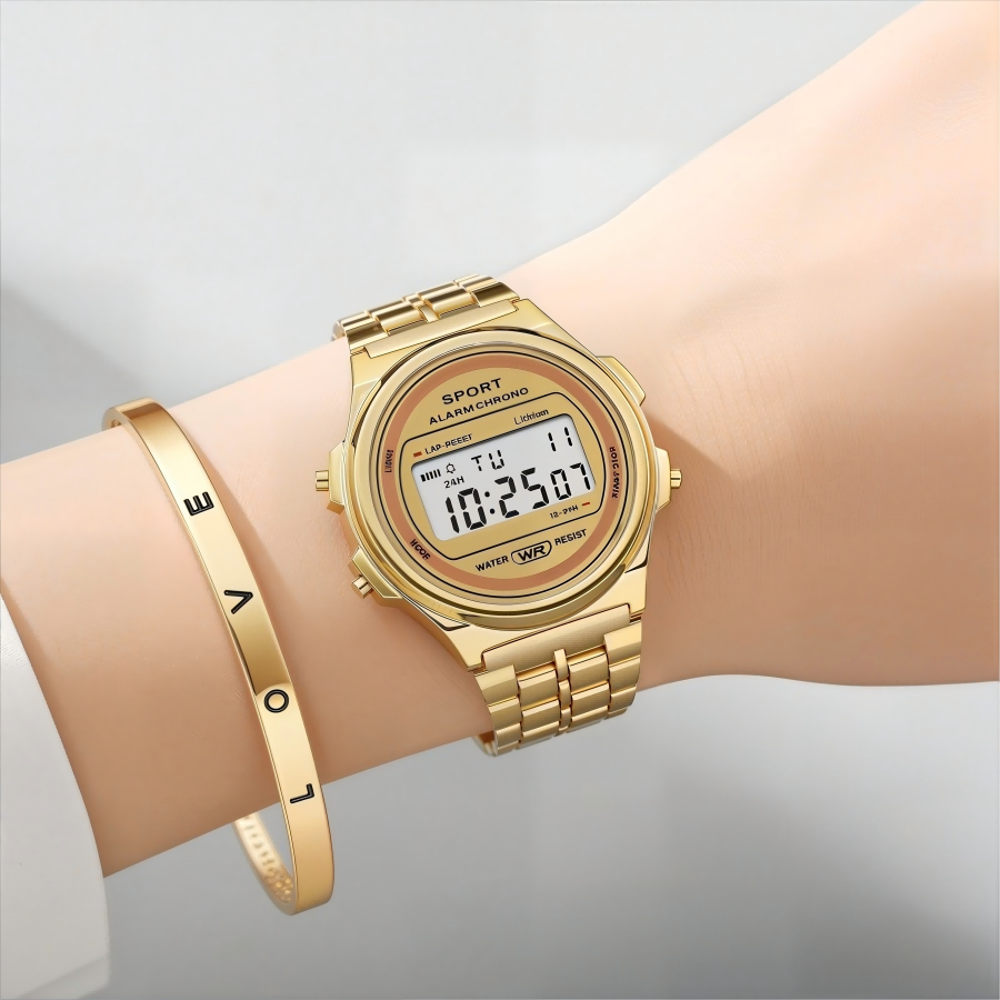 Women Accessories Display - ライトラグジュアリー女性用腕時計セット レディース電子腕時計 ブレスレット付き レトロスタイル LEDデジタルディスプレイ スポーツクロック