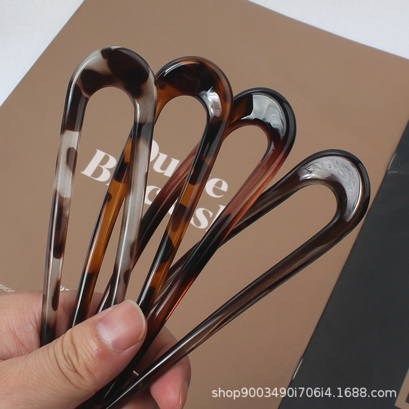 Women Knight Accessories - 韓国風ヒョウ柄U字型ヘアピン、レトロでシンプルなヘアクリップ、ヘアコーム、普段使いのヘアピン。