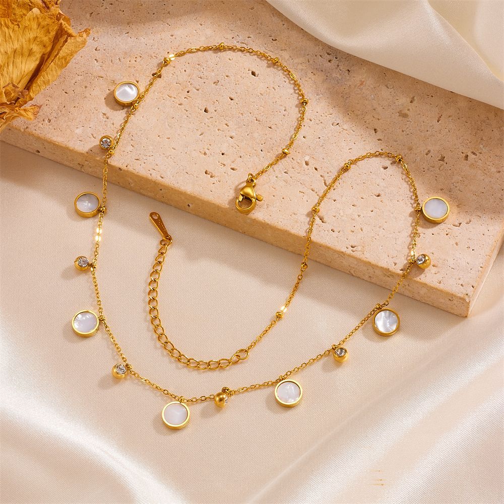 Charm Necklace Dainty - 繊細な18K金メッキステンレススチールシェル＆ジルコンチャームチョーカーネックレス レディース オフィスカジュアルジュエリー