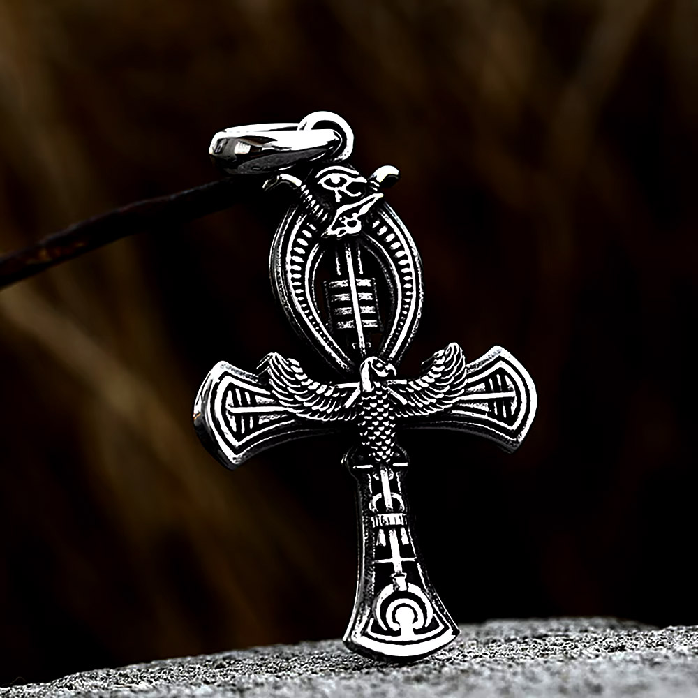 Women'S Egyptian Accessories - レトロなイーグルアンククロスステンレススチールペンダントネックレス、エジプトのアミュレット、男性女性向けパンクヒップホップファッションジュエリーアクセサリー