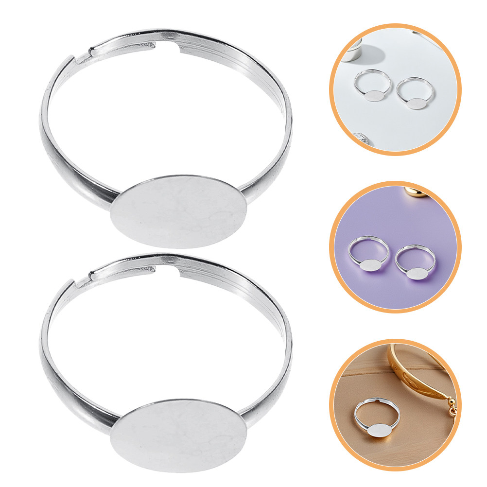 Ring Set Adjustable - 50個入り調整可能なフラットリングベース、パッドサイズ10mm、ジュエリークラフト用品、DIYリング製作用ブランクセッティング、安全な接着剤付き