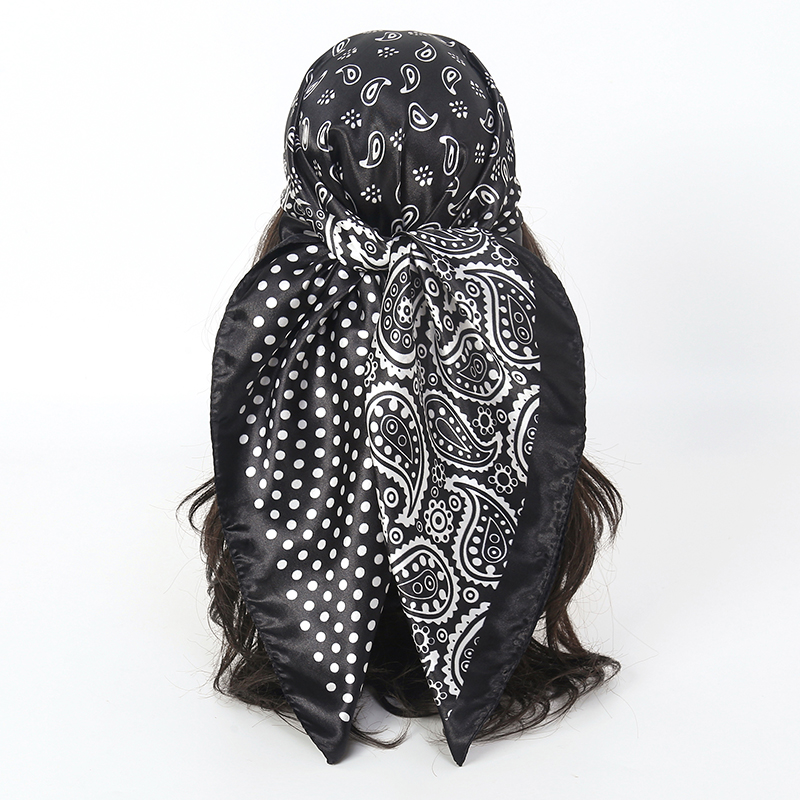 Women Accessories Brands - ハンカチ髪シルクスカーフ 90*90 センチメートルプリントサテンビッグスクエアシルクスカーフショール女性のための高級ブランドバンダナヒジャーブヘッドバンド