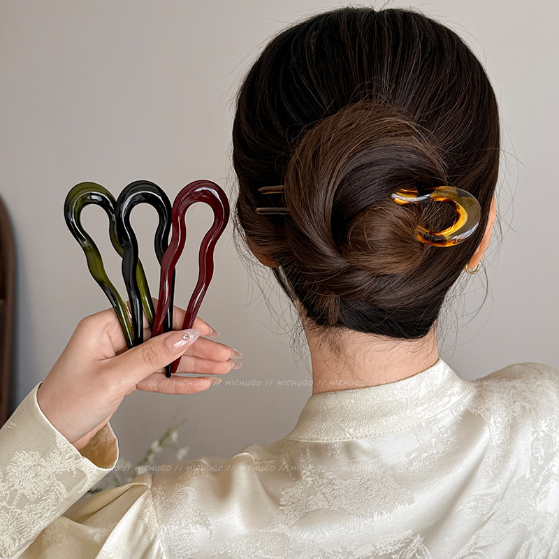 Women'S Accessories List - 2026年 U字型ヘアフォーク ファッション べっ甲柄アセテートヘアピン 幾何学模様ヘアアクセサリー ヘアスティック