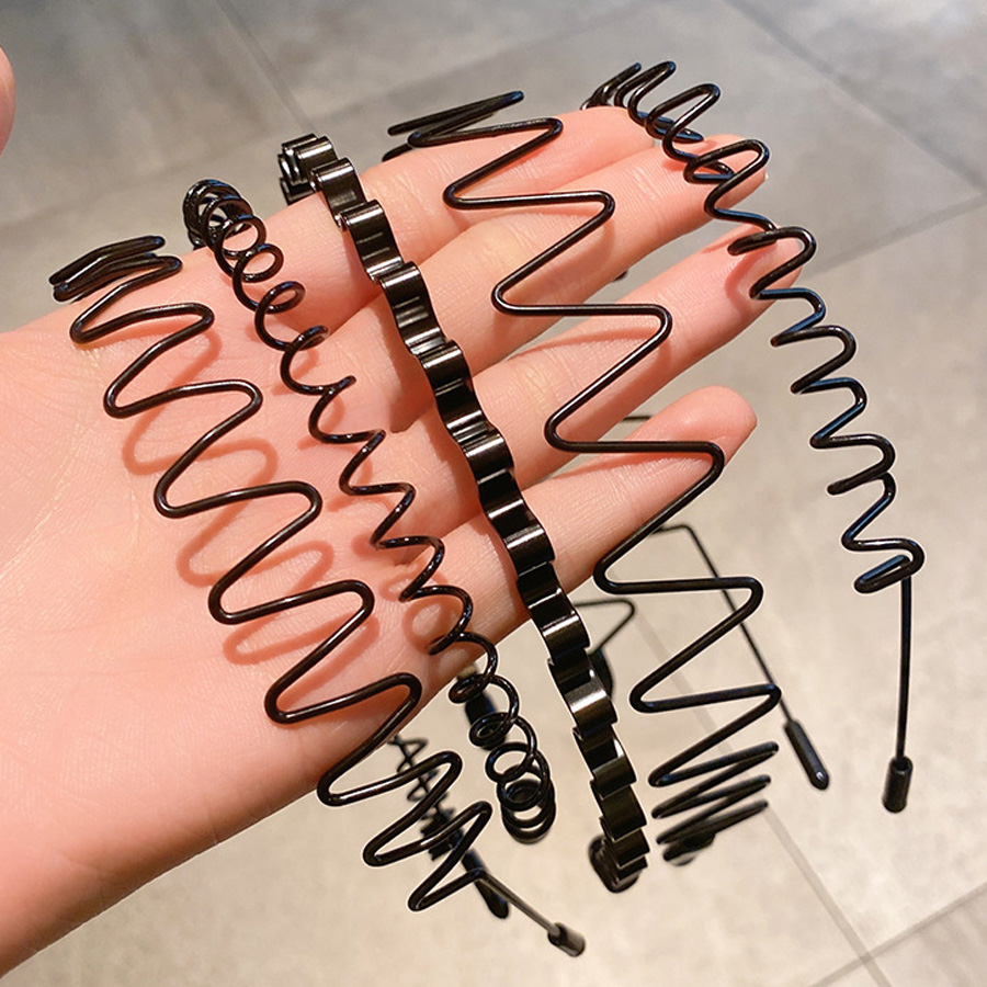 Women Accessories Combo - 2-5 個波状ヘアバンド春ヘアフープ男性女性ファッションユニセックス黒弾性ノンスリップシンプルな金属ヘッドバンドスタイリング三つ編み