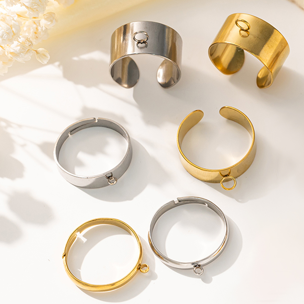 Ring Set Adjustable - 5 ピース/ロットステンレス鋼ゴールドカラーオープン調節可能なリングベース男性女性 DIY ジュエリーメイキング用品所見アクセサリー