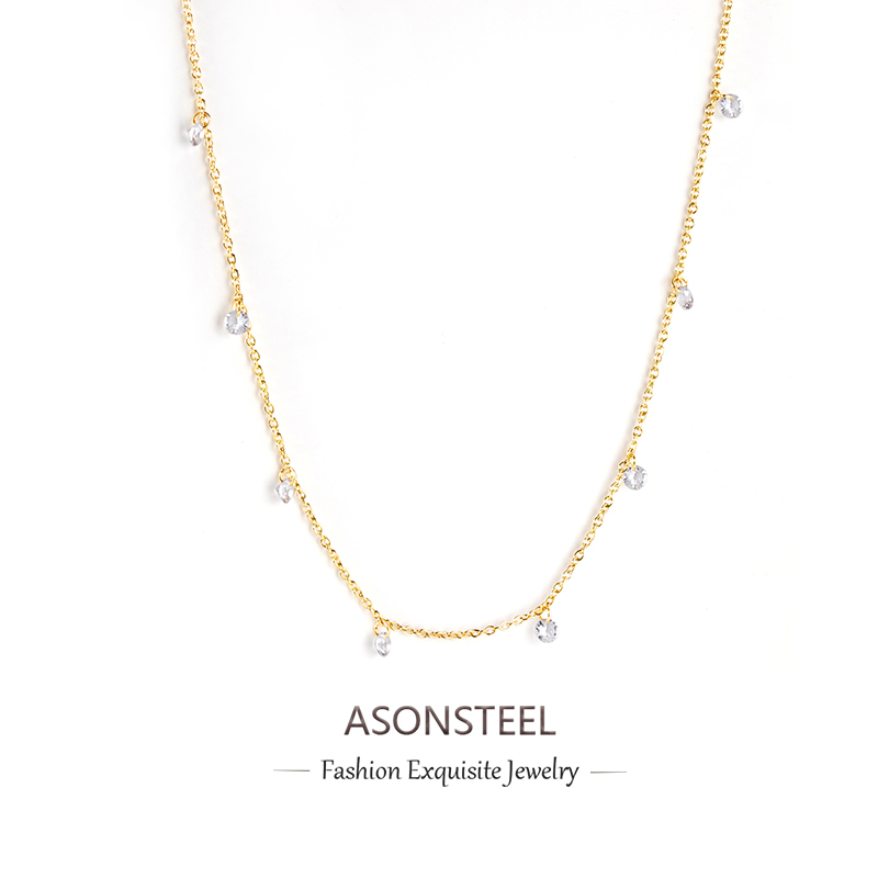 Charm Necklace Dainty - Asonbic-ステンレス鋼のキュービックジルコニアの女性用ペンダントネックレス,円形のチェーン,ステンレス鋼