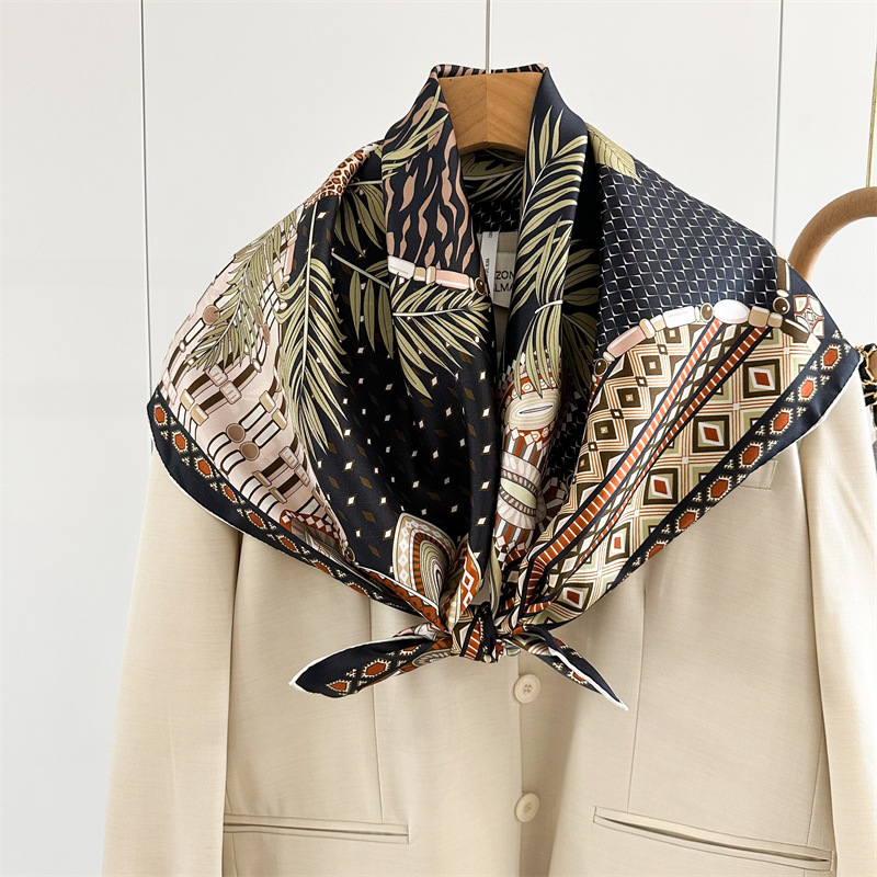 Women Accessories Brands - ツイルシルクスカーフ 90 センチメートルブランドの高級スクエアショール 100% 桑毛ネックバンダナネックヘッドアクセサリー衣類装飾