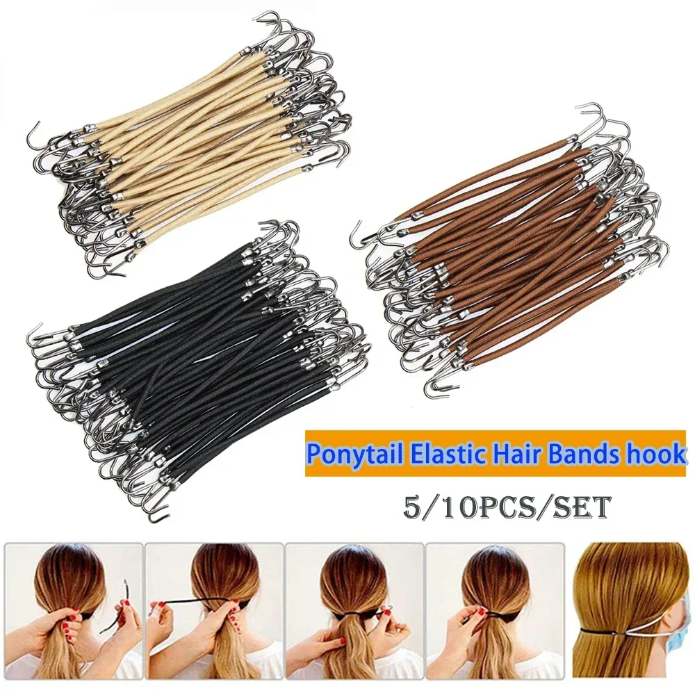 Women Accessories Combo - 5/10 個ポニーテールゴム弾性フックヘアバンド女性のためのガンフックヘアアクセサリーヘアネクタイスタイリングツールホルダーバンジーバンド