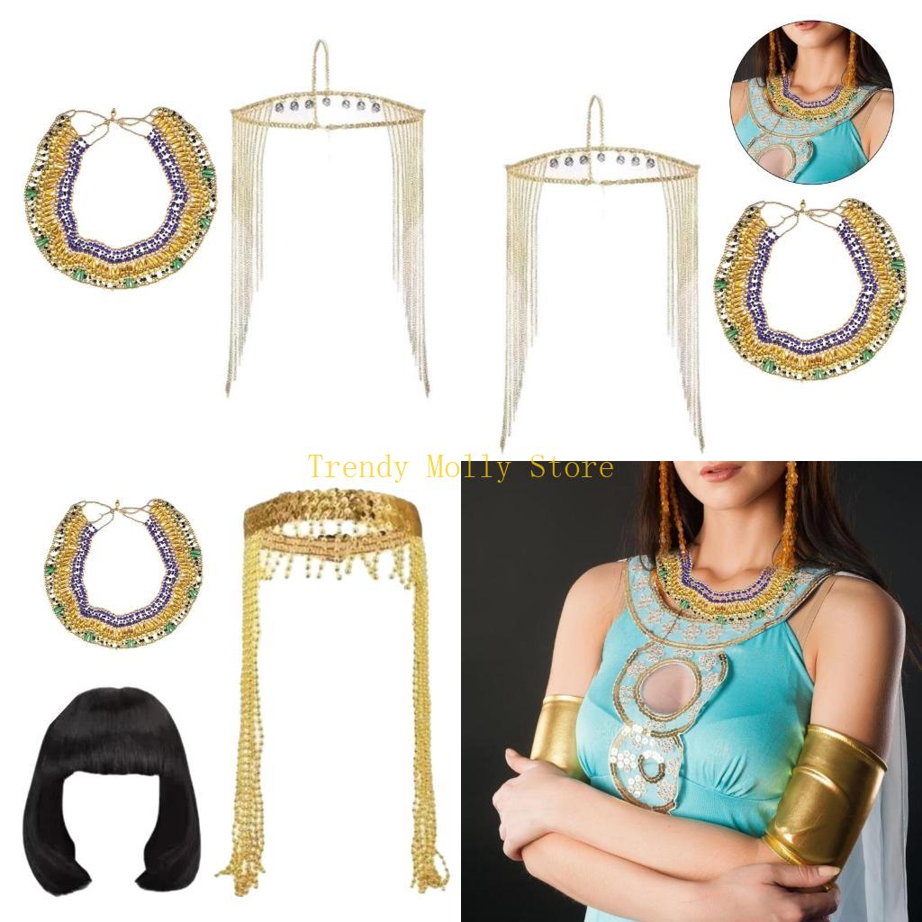 Women'S Egyptian Accessories - N5KB 女性エジプトコスチュームアクセサリー、エジプトヘッドピース、ネックレススネークブレスレット、テーマパーティー、ハロウィン、カーニバル用