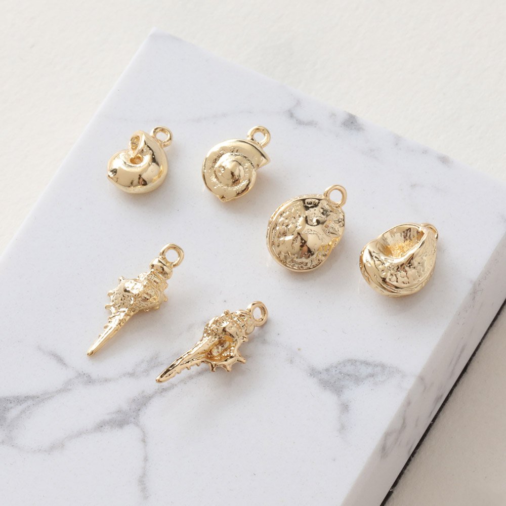 Charm Necklace Dainty - ジュエリー作り用の小さなシェル型のチャーム,ネックレスを作るためのペンダント,手作り,真ちゅう製,ゴールド,14k,6個