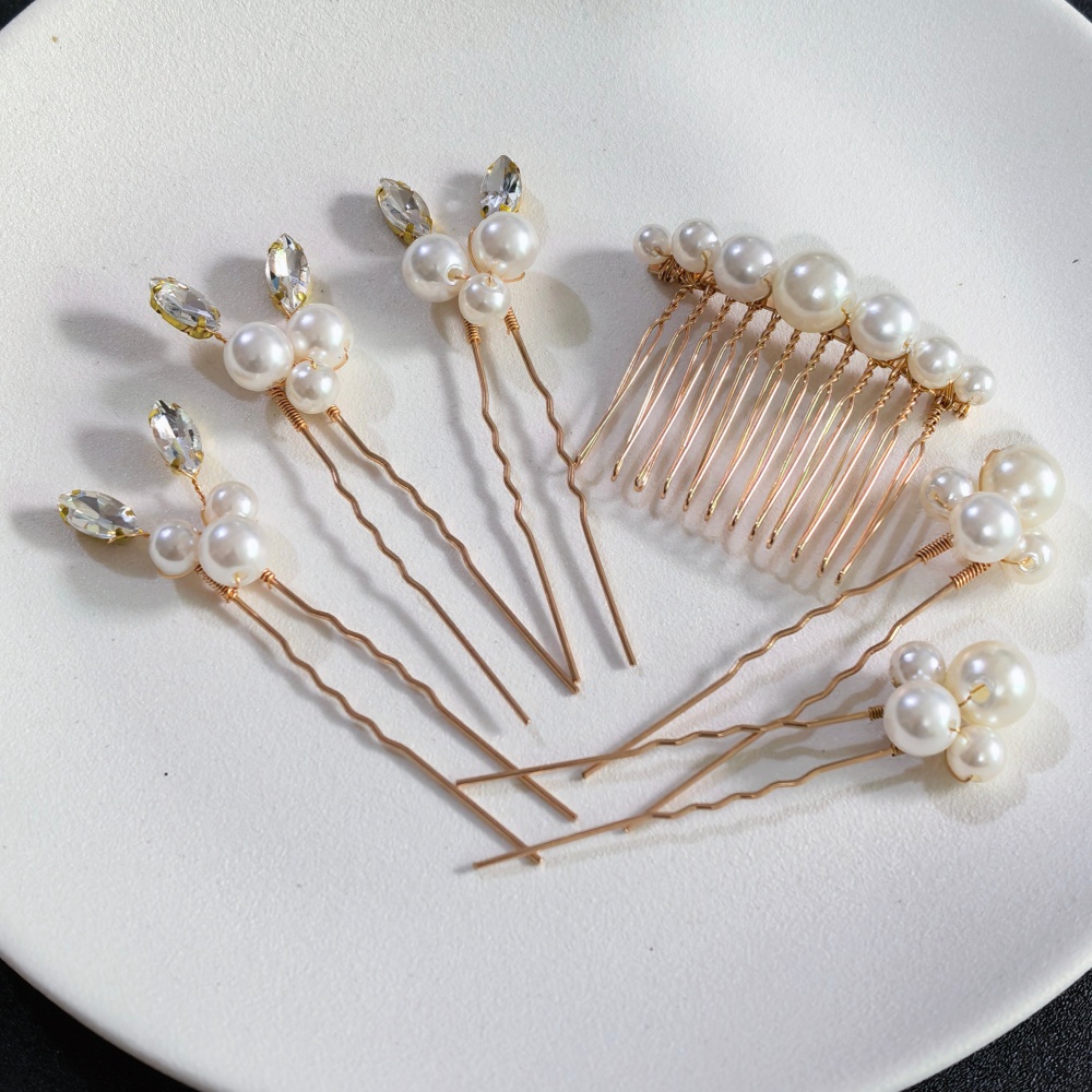 パールクリスタルヘアピンコームセットブライダルウェディングヘ - Women Knight Accessories のレビューと価格