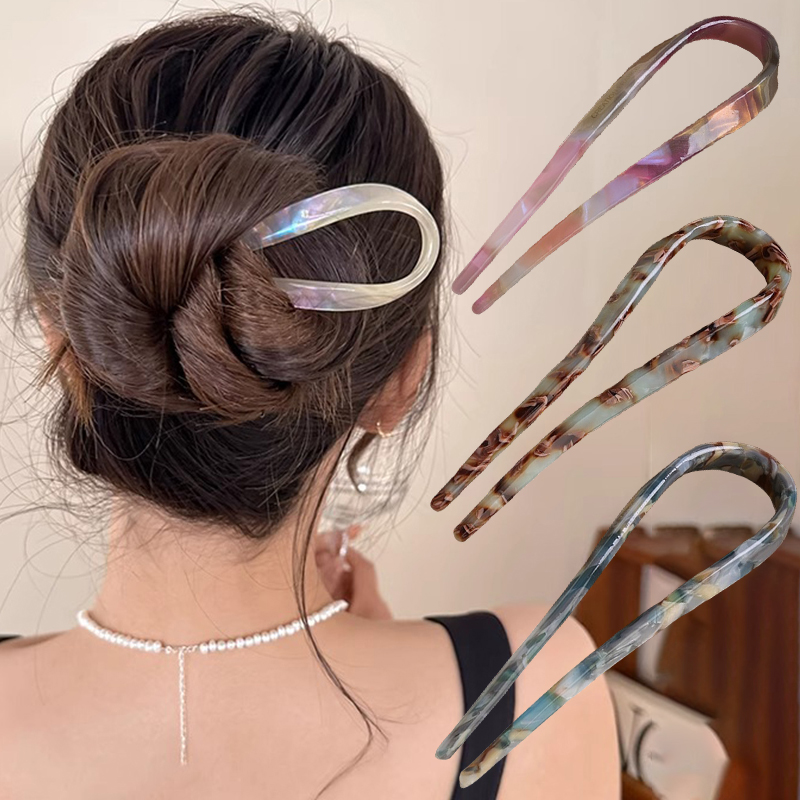 U 字型ヘアスティックアセテートアクリルヘアフォークヘアクリ - Women Knight Accessories のレビューと価格
