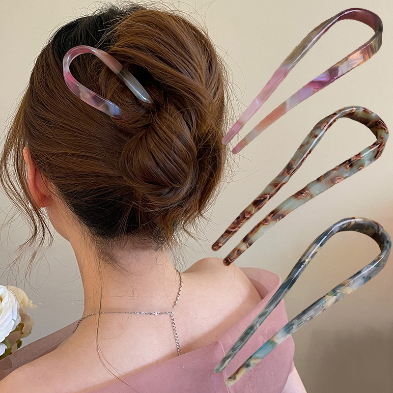 U 字型ヘアスティックアセテートアクリルヘアフォークヘアクリ - Women Knight Accessories のレビューと価格